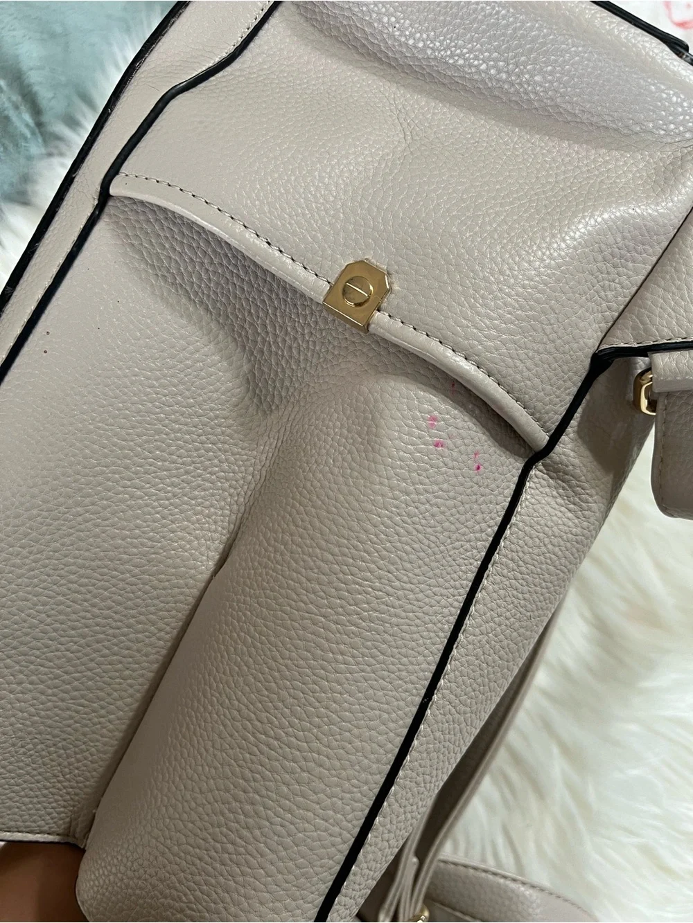 Aldo Pebbled Leather Backpack in Light Beige with Gold Hardware